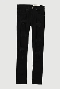 Boys Frayed Patch and Repair Distressed Jeans, Black, Size 8