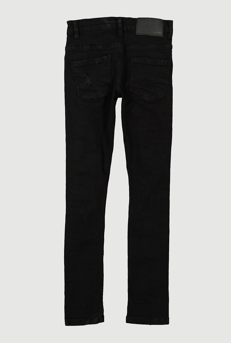 Boys Frayed Patch and Repair Distressed Jeans, Black, Size 12