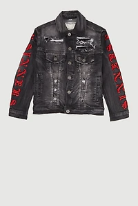 Boys Distressed Sinners X Saints Denim Jacket, Grey, Size S
