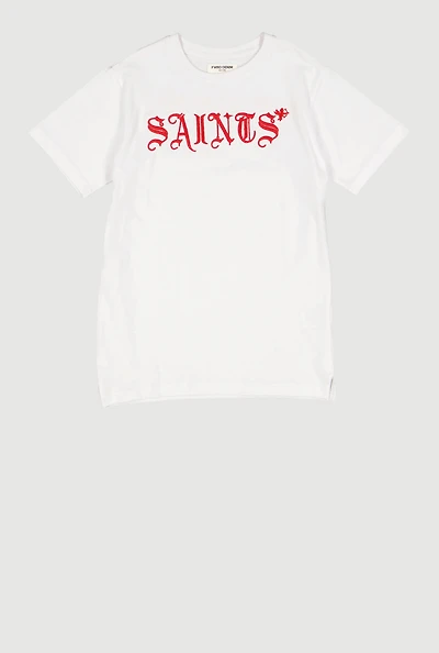 Boys Embroidered Saints and Sinners Graphic Tee, White, Size 8