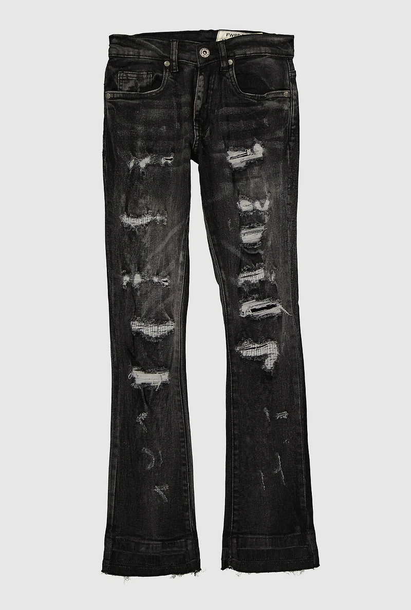 Boys Mineral Wash Sinners X Saints Distressed Jeans, Grey, Size 10