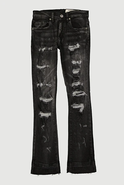 Boys Mineral Wash Sinners X Saints Distressed Jeans, Grey, Size 10