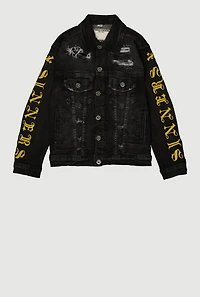 Boys Sinners X Saints Distressed Denim Jacket, Black, Size 18-20