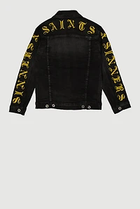 Boys Sinners X Saints Distressed Denim Jacket, Black, Size 18-20