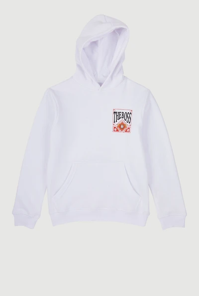 Boys The Boss Graphic Hoodie, White,