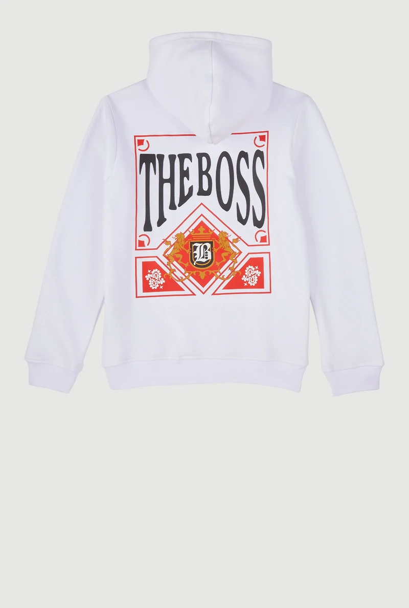 Boys The Boss Graphic Hoodie, White,