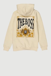 Boys The Boss Graphic Hooded Sweatshirt, Beige, Size 14-16