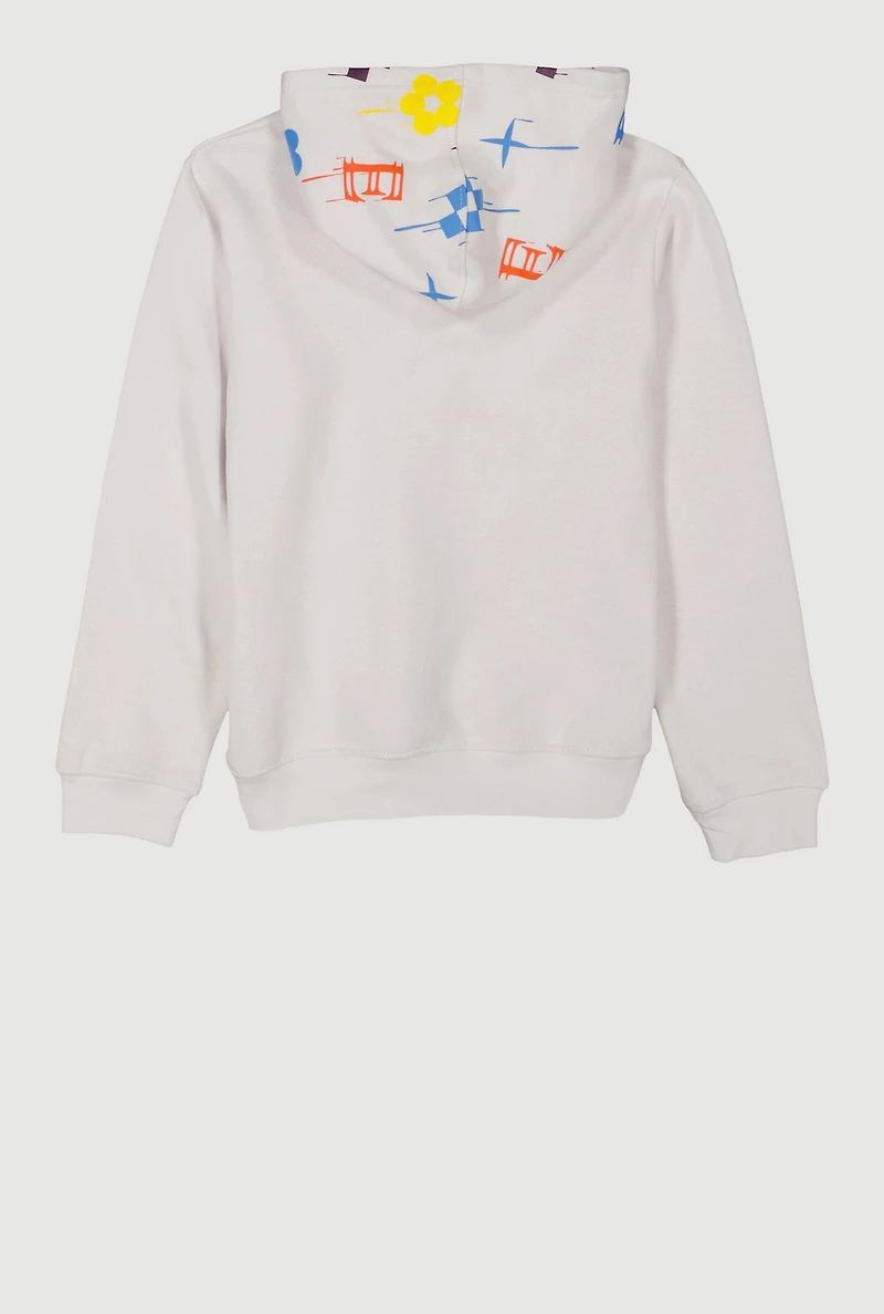 Boys DLXE Drip Pattern Hooded Sweatshirt, White, Size 10-12
