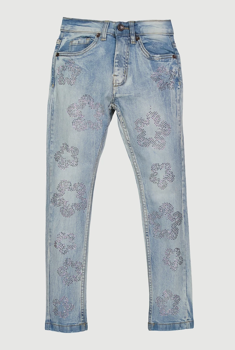 Boys Rhinestone Floral Skinny Jeans
