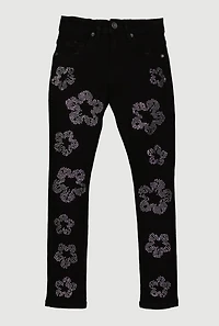 Boys Floral Rhinestone Skinny Jeans