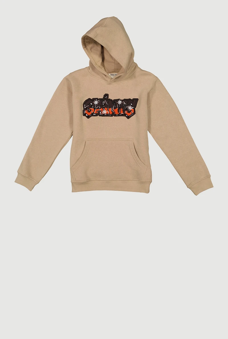 Boys Embroidered Saints Graffiti Graphic Pullover Hoodie