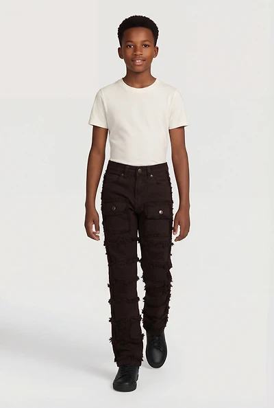 Boys Frayed Tiered Straight Leg Jeans