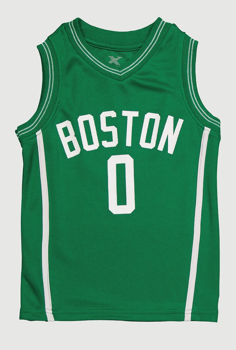 Little Boys Contrast Trim Graphic Basketball Jersey, Green, Size 5-6