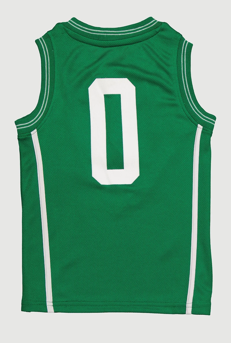 Little Boys Contrast Trim Graphic Basketball Jersey, Green, Size 5-6