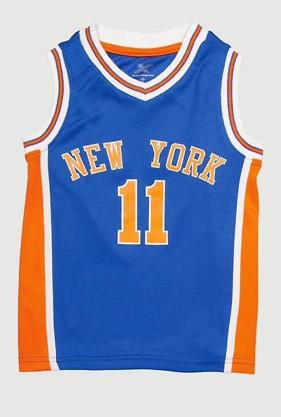 Little Boys Contrast Trim Graphic Basketball Jersey, Blue, Size 4