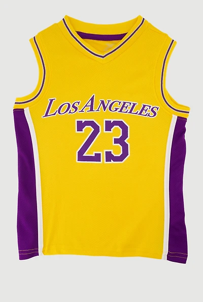 Boys Graphic Basketball Jersey, Yellow,