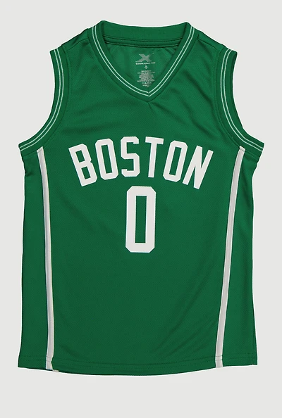 Boys V Neck Graphic Basketball Jersey, Green,