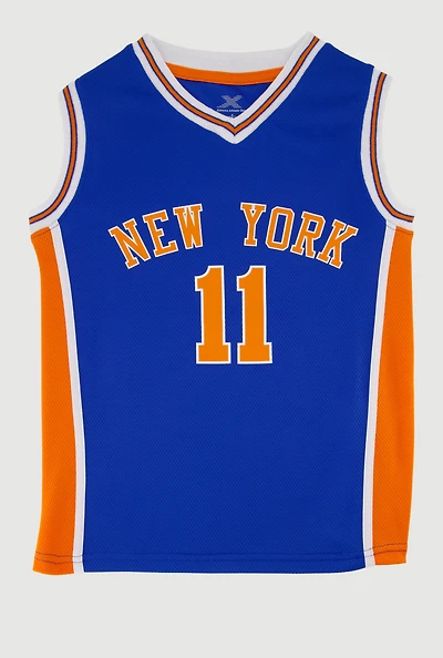 Boys V Neck Graphic Basketball Jersey, Blue, Size 10-12