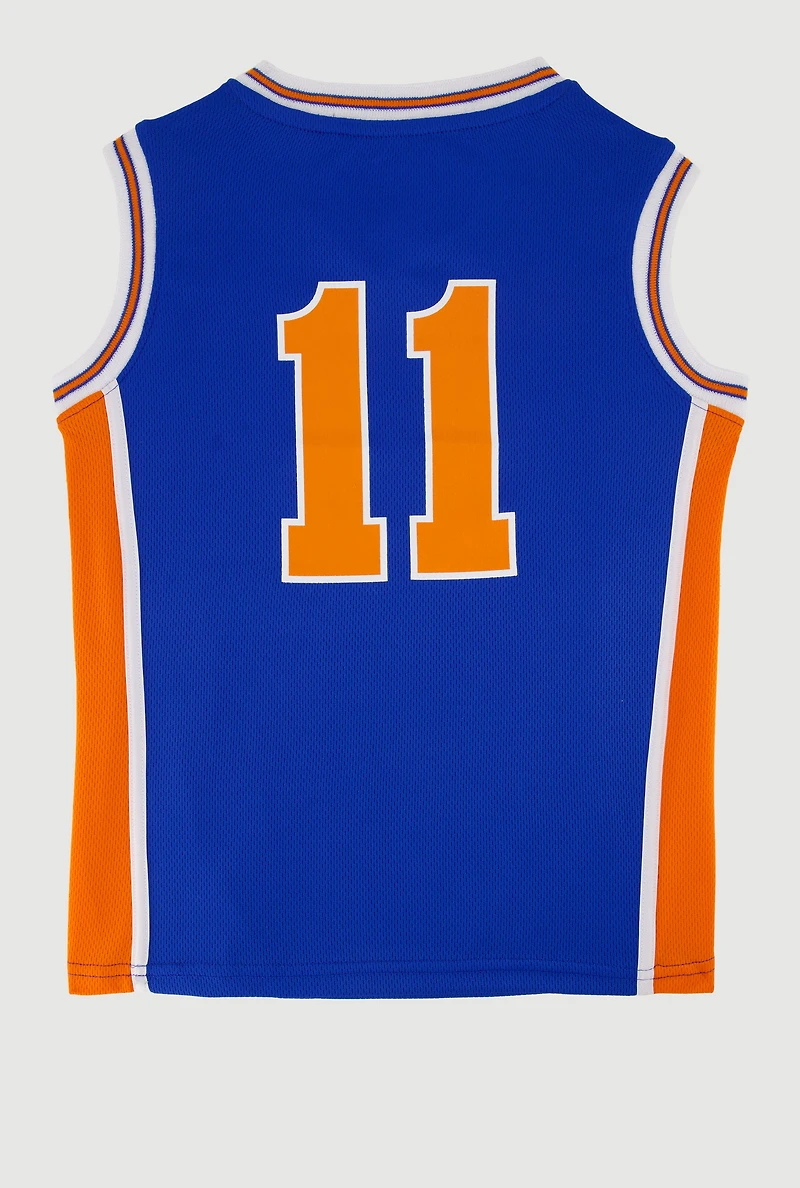 Boys V Neck Graphic Basketball Jersey, Blue, Size 10-12