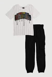 Boys Hustle Graphic Tee and Cargo Joggers