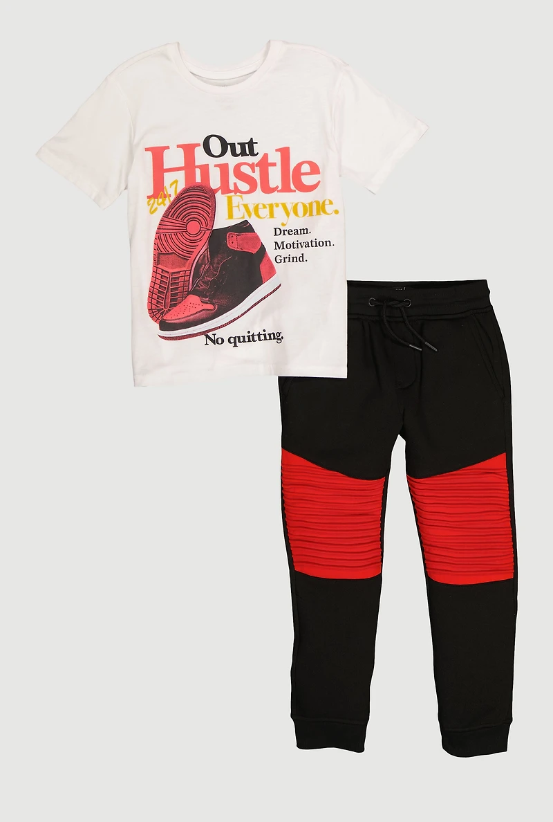 Boys Out Hustle Everyone Graphic Tee and Moto Joggers