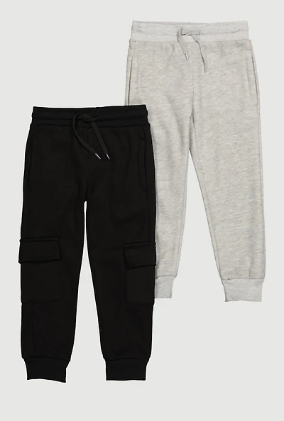 Little Boys Fleece Cargo Joggers 2 Pack