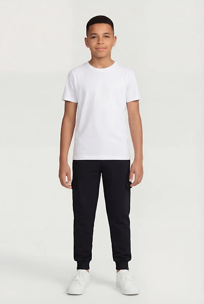 Boys Solid Fleece Cargo Joggers