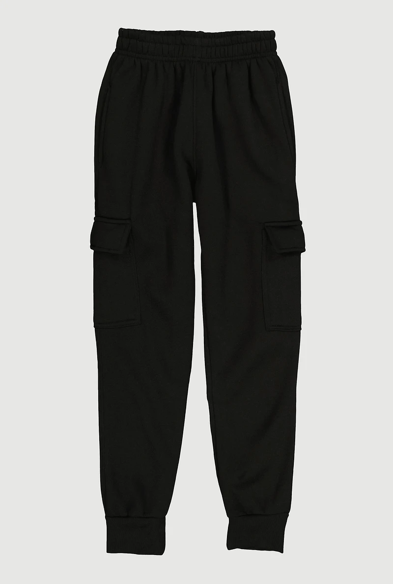 Boys Solid Fleece Cargo Joggers