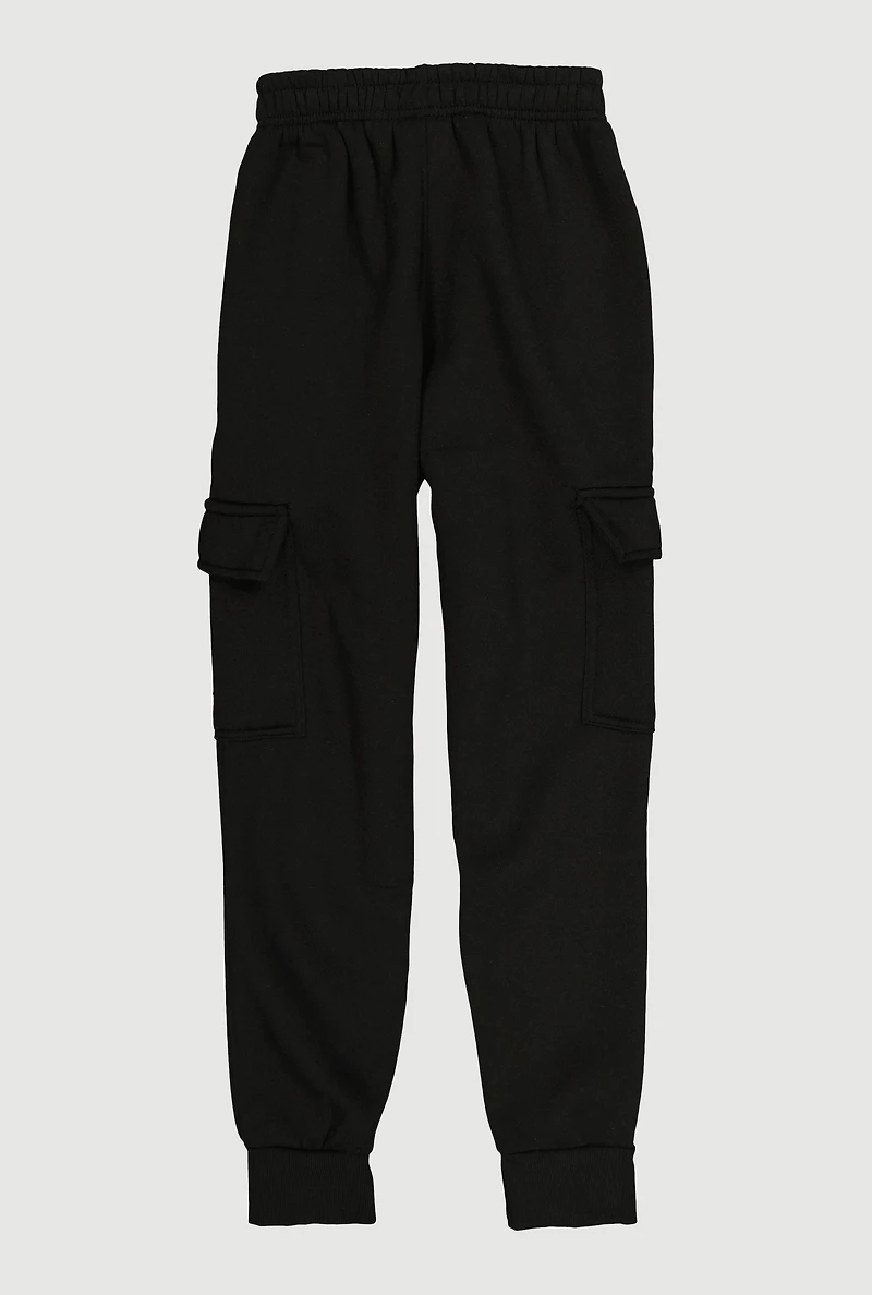 Boys Solid Fleece Cargo Joggers