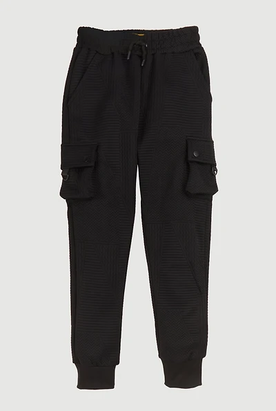 Boys Textured Cargo Joggers, Black,