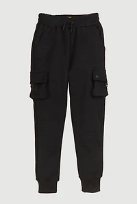 Boys Textured Cargo Joggers, Black, Size 10-12