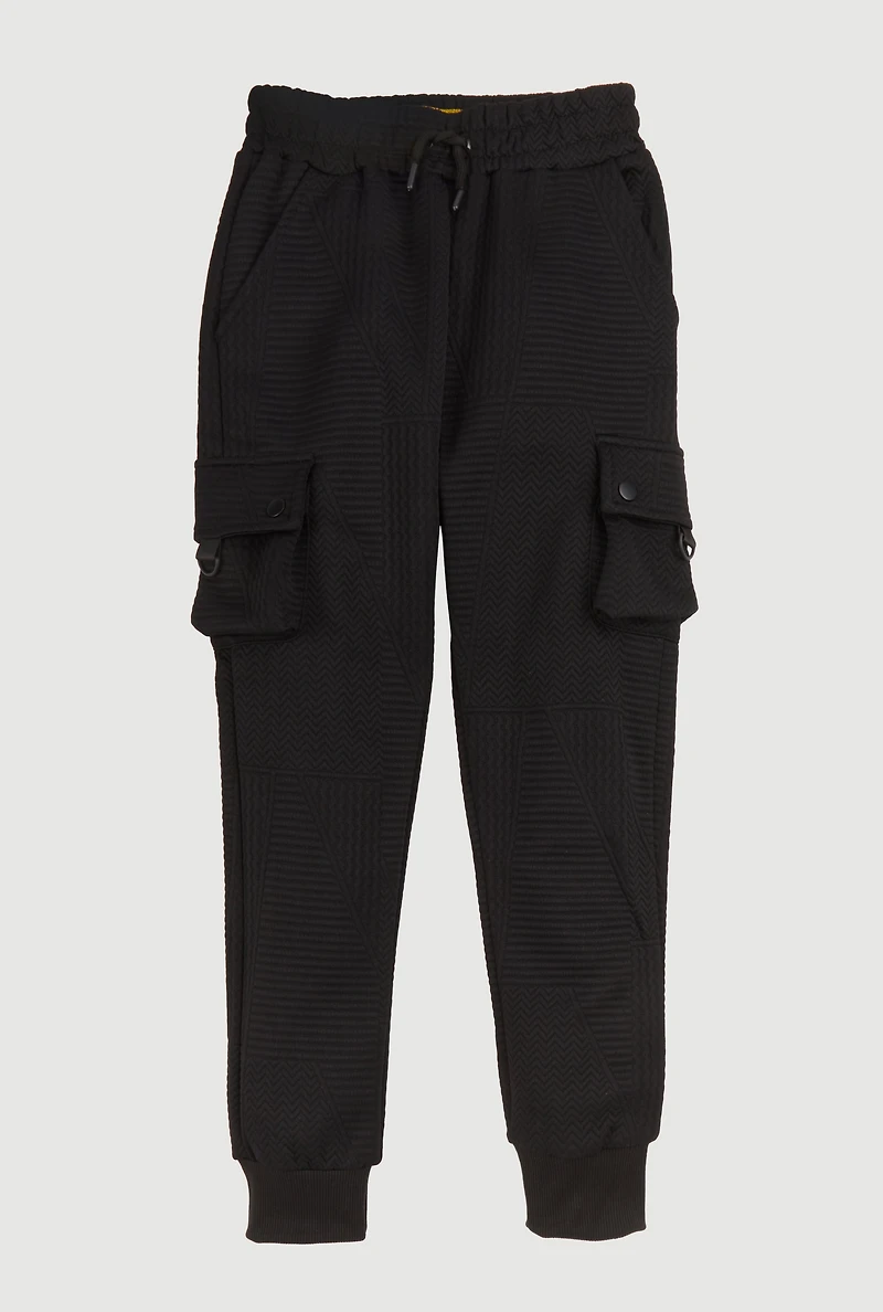 Boys Textured Cargo Joggers, Black,