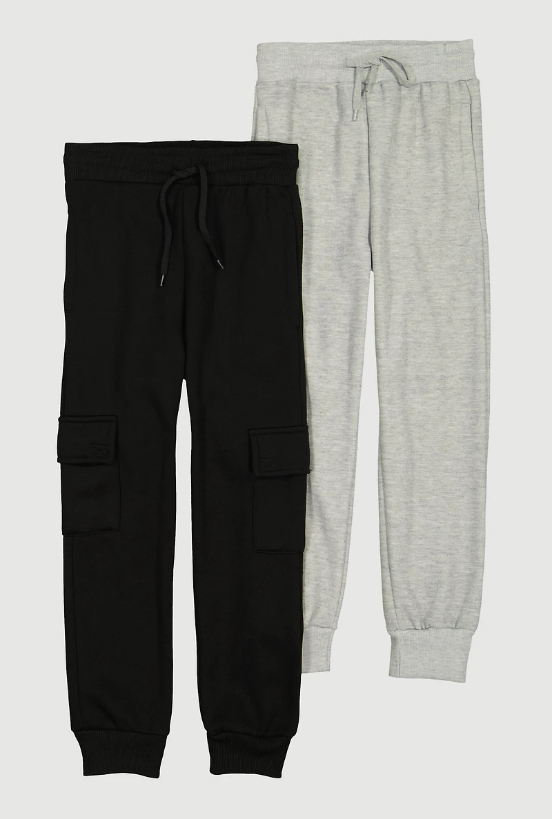 Boys Cargo Pocket Joggers 2 Pack, Multi,