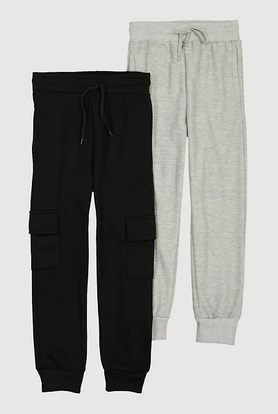Boys Cargo Pocket Joggers 2 Pack, Multi,