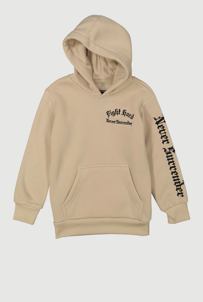 Little Boys Fight Hard Never Surrender Graphic Hoodie, Beige, Size 6