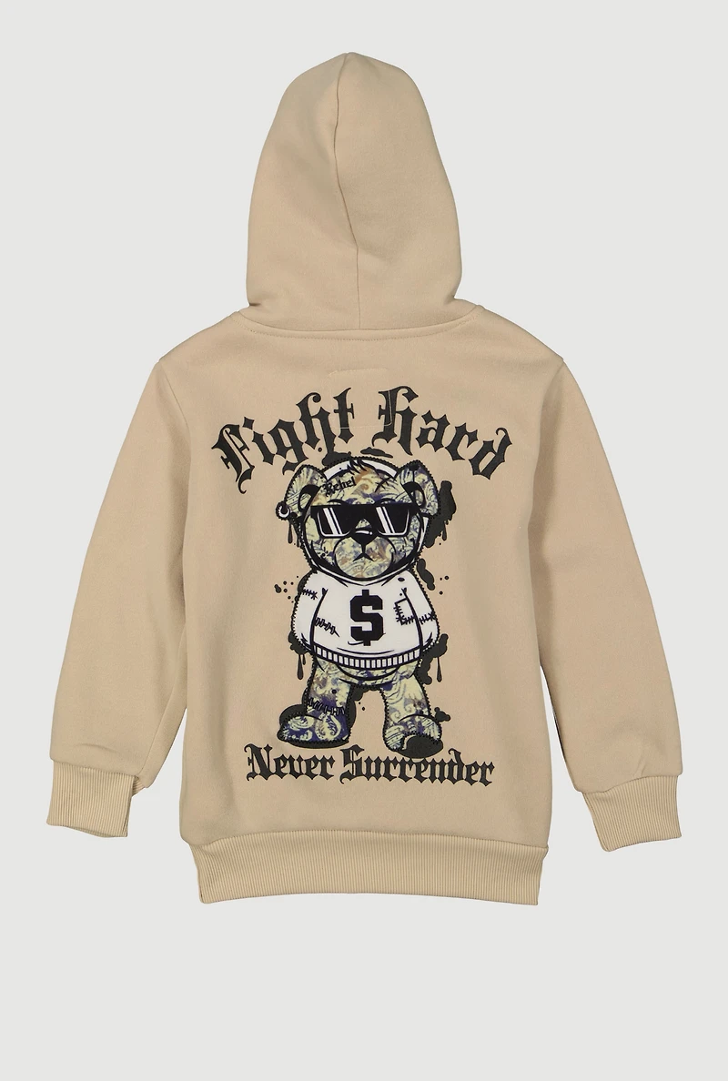 Little Boys Fight Hard Never Surrender Graphic Hoodie, Beige, Size 6