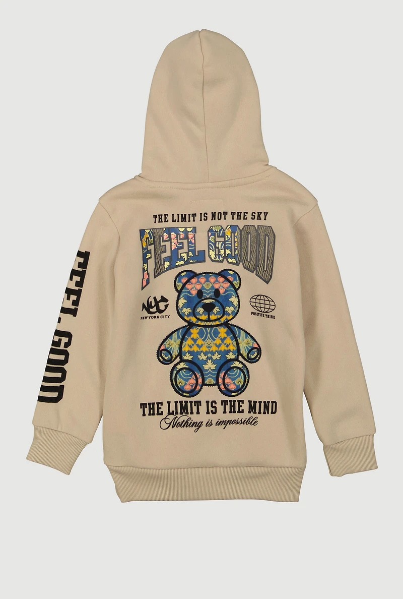 Little Boys Feel Good Graphic Pullover Hoodie, Beige, Size 6