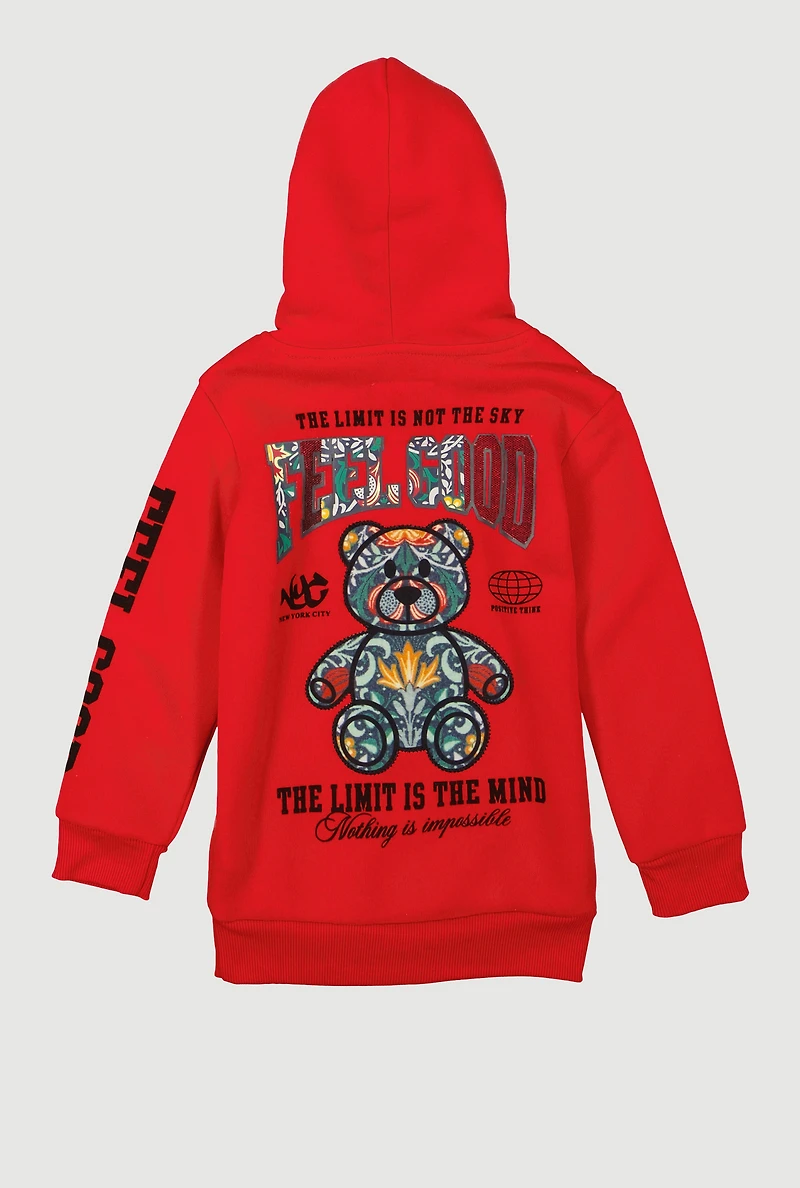 Little Boys Feel Good Teddy Graphic Hoodie
