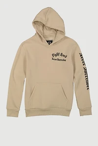 Boys Fight Hard Never Surrender Graphic Pullover Hoodie, Beige, Size 10-12