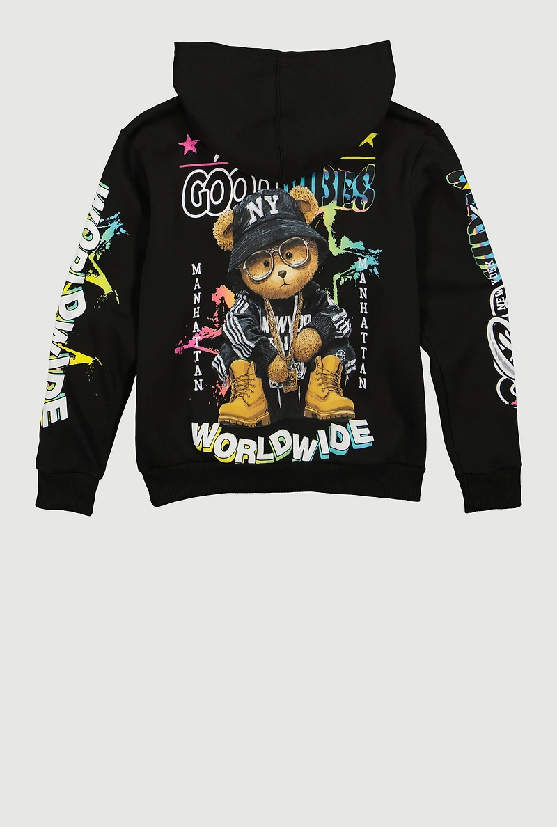 Boys Good Vibes Worldwide NY Bear Graphic Hoodie