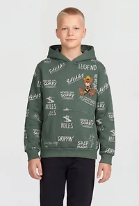 Boys Bear Graphic Print Pullover Hoodie