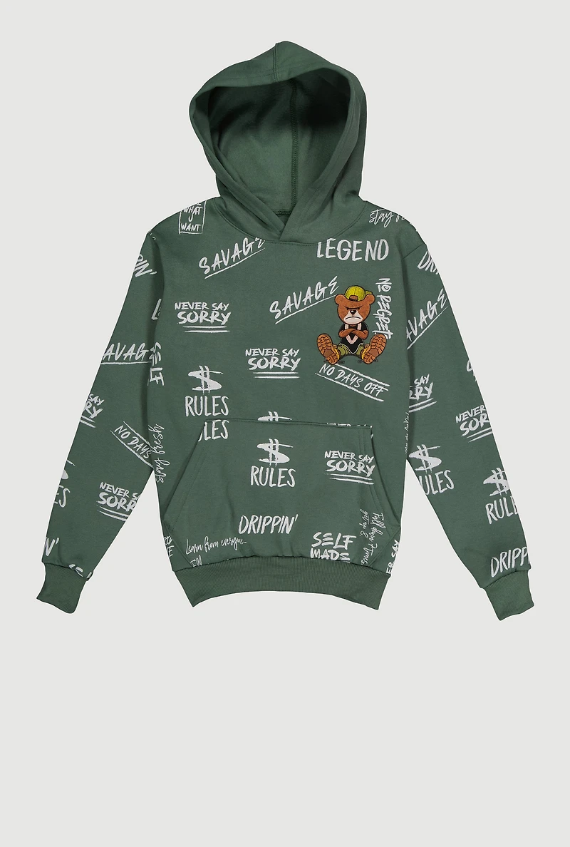 Boys Bear Graphic Print Pullover Hoodie