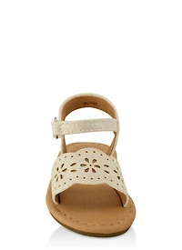 Womens Toddler Girls Flower Cut Out Band Velcro Strap Sandals, White,