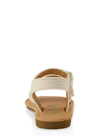 Womens Toddler Girls Flower Cut Out Band Velcro Strap Sandals, White,