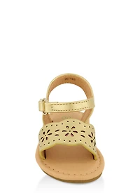 Womens Toddler Girls Flower Cut Out Band Velcro Strap Sandals, Gold, Size 6