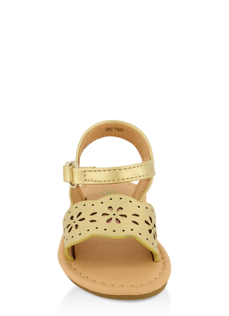 Womens Toddler Girls Flower Cut Out Band Velcro Strap Sandals, Gold, Size 7