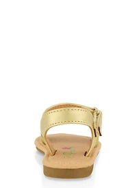 Womens Toddler Girls Flower Cut Out Band Velcro Strap Sandals, Gold, Size 7