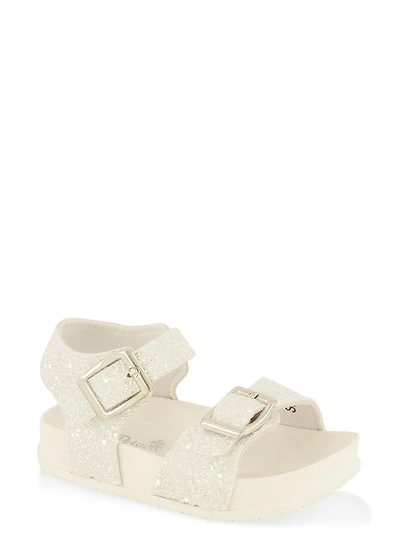 Womens Toddler Girls Glitter Buckle Band Ankle Strap Sandals, White, Size 5