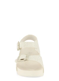 Womens Toddler Girls Glitter Buckle Band Ankle Strap Sandals, White,