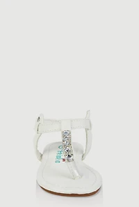 Womens Toddler Girls Velcro Strap Rhinestone Thong Sandals, White, Size 5